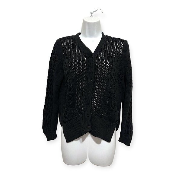 Olivaceous Cotton Cardigan with Open weave, Black, Size L - Picture 16 of 16
